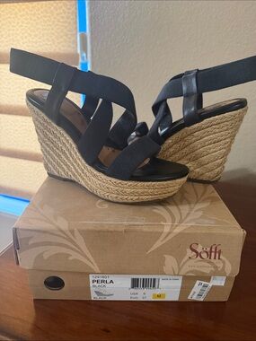 Sofft Black Perla Woven Espadrille Wedge Sandals